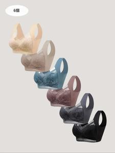 女性用6ピースのコントラストレースブラ、柔らかく快適な通気性のあるプッシュアップブラ、オールシーズンズ用のソリッドカラーのランジェリー、女性用の下着