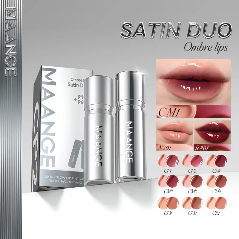【HOT】MAANGE Satin Duo Ombre Glasting Stain Lip Tint – Hasil Akhir Satin-Glow, Warna Intens, Tahan Lama hingga 16 Jam, Ringan & Melembapkan Bibir Sepanjang Hari – 9 Kombinasi Warna