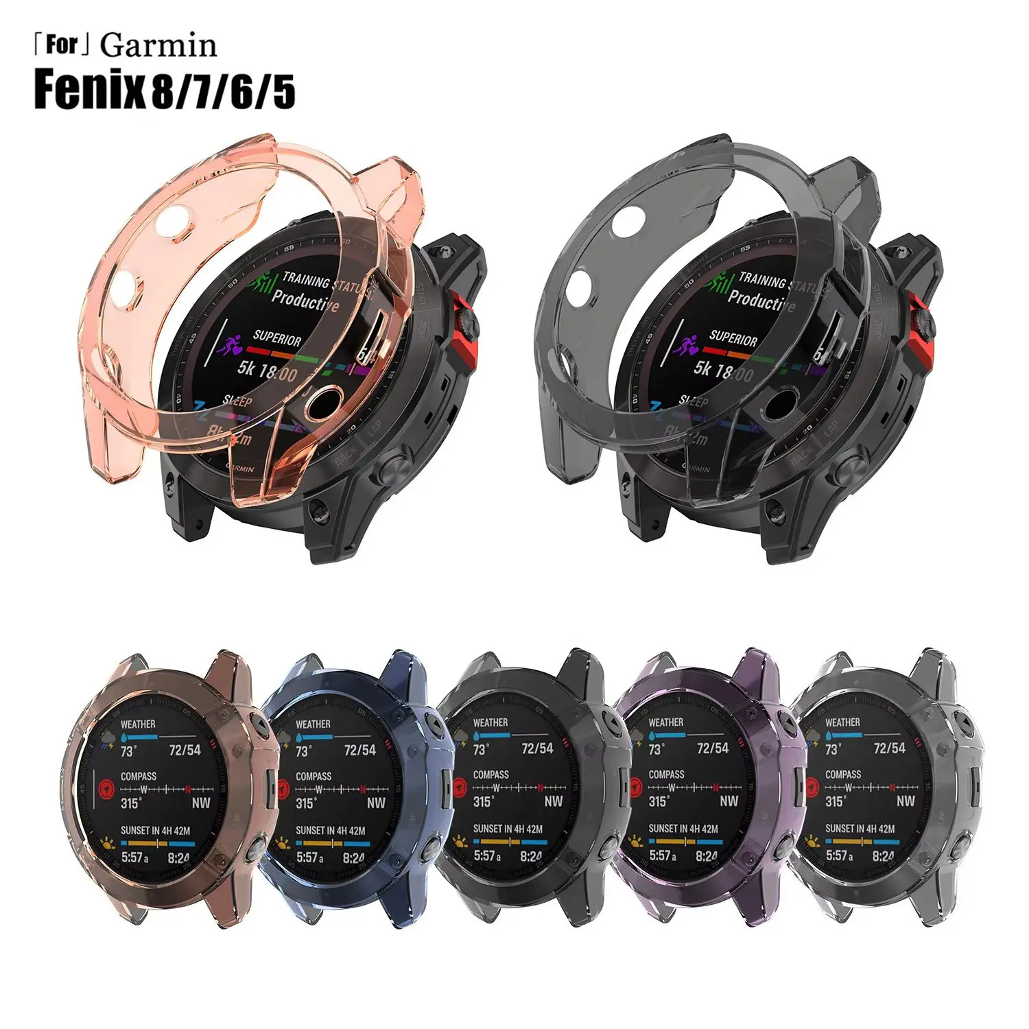 Protective Case for Garmin Fenix 8 51MM 7 7S 7X Pro Solar 6 6S 6X Pro 5 5S 5X Plus TPU Transparent Protector
