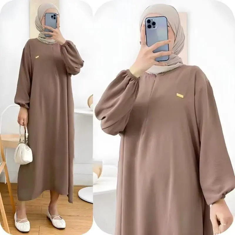 [BUNDLE 3 PCS] Amanda Midi Dress Crinkle Airflow Premium Lengan Panjang Karet - Wanita 7