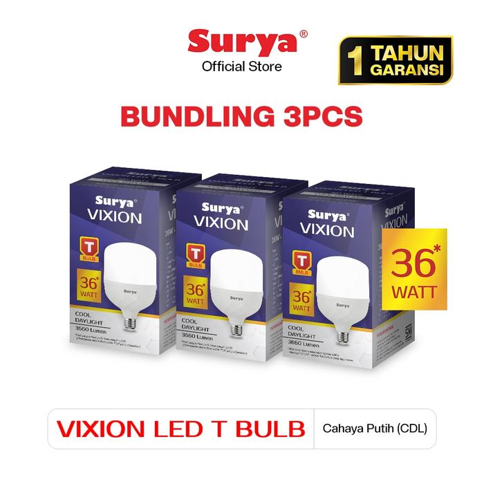 Gambar Surya Lampu Bohlam LED Vixion T Bulb 36W Cahaya Putih (Paket 3 Pcs) dari Surya Lighting Shop Kab. Tangerang Tokopedia