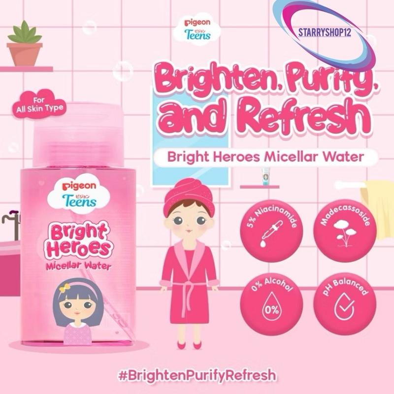 (Micellar Water) PIGEON TEENS BRIGHT HEROES MICELLAR WATER 100 ML micellar water pembersih make up remover pigeon Pigeon teens teen teenage remaja cleansing make up 100ml 100 ml pigeon teens brighten purify and refresh Cleansing 0