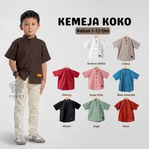 Kemeja koko anak laki laki polos lengan pendek bahan katun usia 1-13 tahun Muslim Baju