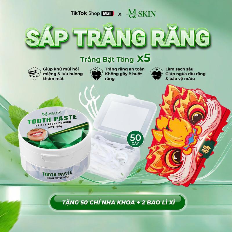 1 Sáp Trắng Răng Cao Cấp MQ SKIN 50gr Tooth Paste - Hỗ Trợ Trắng Răng Thơm Miệng Sạch Mảng Bám - Kèm Hộp 50 Chỉ Nha Khoa