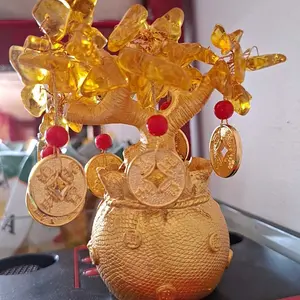 Pajangan Pohon Uang Kristal Kuning Pohon Hoki, Hiasan Kristal Pohon Pembawa Rezeki, Dekorasi Ruang Tamu Rumah, Hadiah Pembukaan Usaha & Hadiah Beruntung