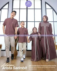 Set Family Arista Sarimbit Dress Koko dan Baju Anak SHALIA FASHION - Outfit Lebaran Syari Setelan Keluarga Premium Busui Shakilla Crepe mix Brukat Tile - Gamis Mewah SET HIJAB Couple Muslim