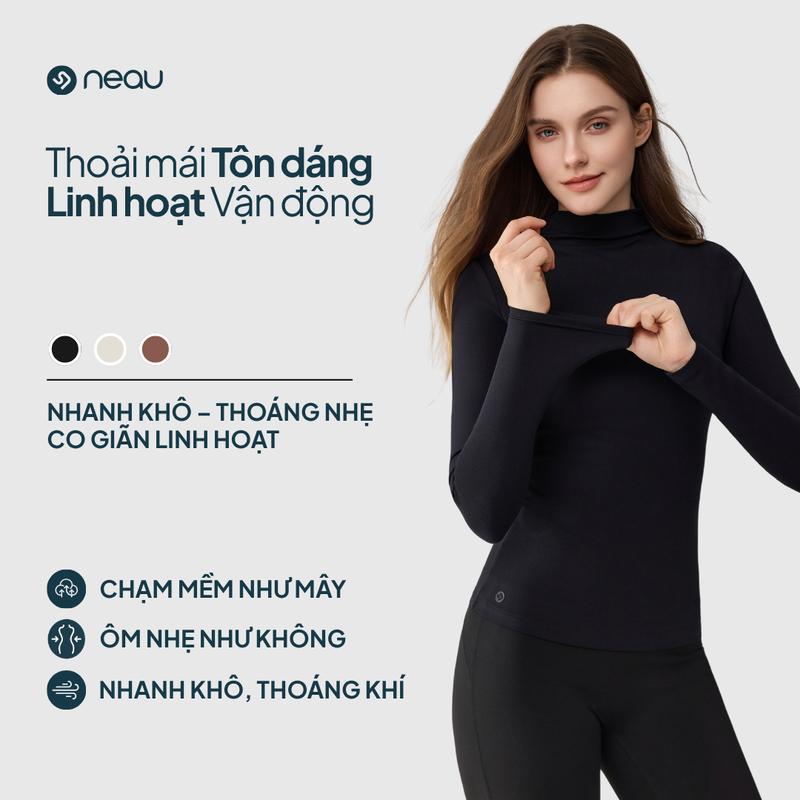 NEAU NuNu Áo Thun Nữ Cổ Cao Dài Tay BodyFit Mềm Mịn Mỏng Nhẹ Chống UV Thoáng Mát NU225