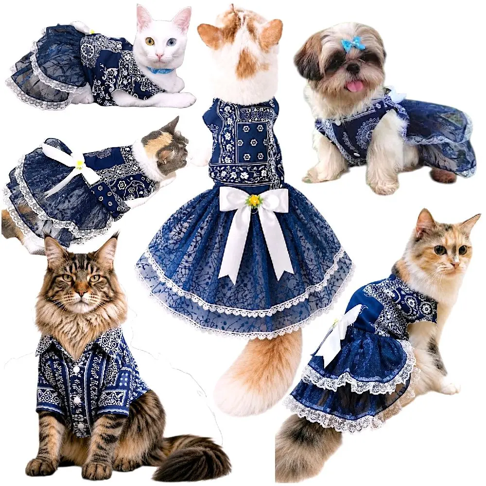 LIMITED 04 Migo Design Baju Couple Dress Kemeja Motif Terbatas Navy Brokat Renda Kucing/Anjing L04 / Pakaian AnaBul Hewan Peliharaan Jantan Betina / Kostum Resmi Pesta Lebaran Ramadan Idul Fitri Idul Adha Eid Mubarak Batik