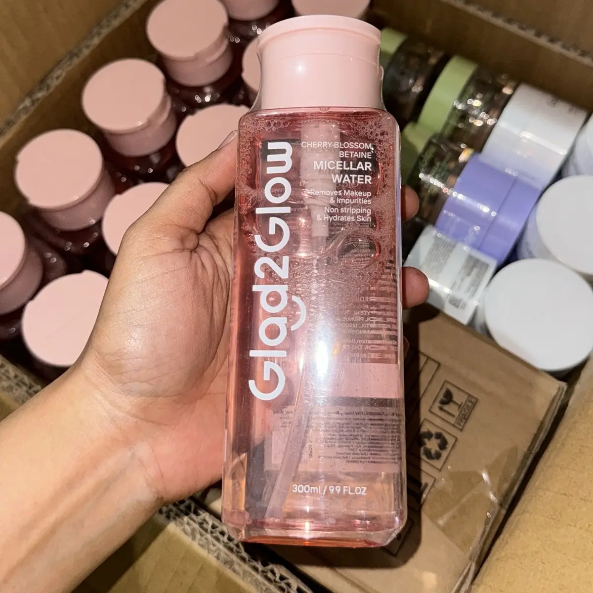 ￼Glad2Glow Cherry Blossom Betaine Micellar Water-130ml/300ml Pembersih Wajah Make Up Remover Cleansing Water dan Melembabkan Wajah