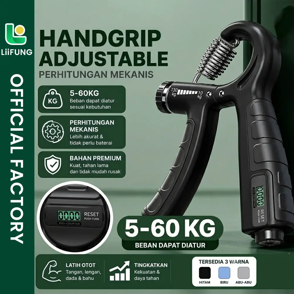 LiiFung - Alat Olahraga Kekuatan Tangan Handgrip Adjustable 5-60 KG Hand Grip Dengan Counter