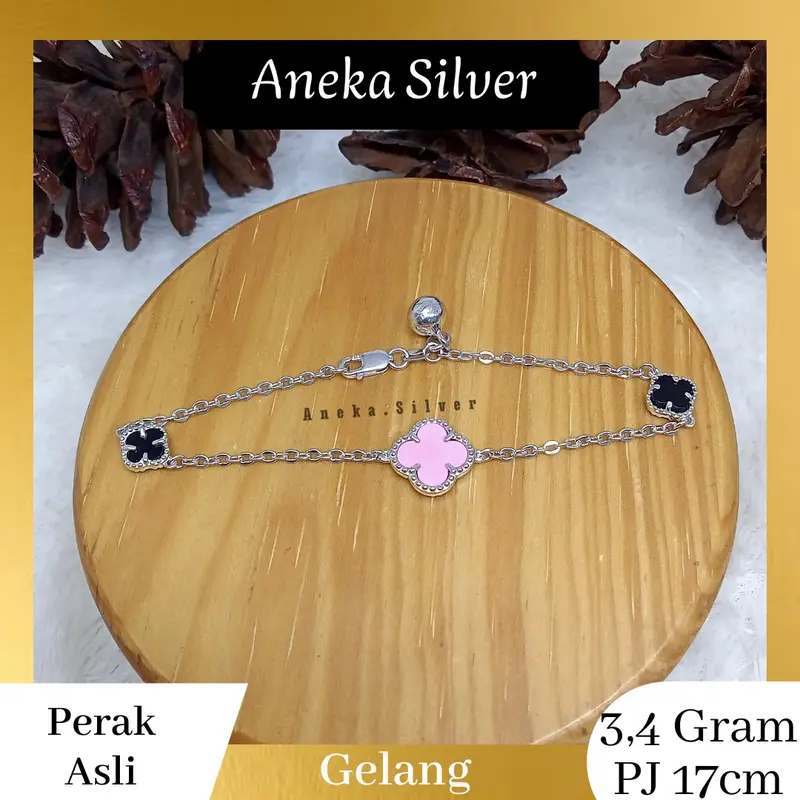 Gelang Nori Bunga Pink Hitam Perak 925 - Model Terbaru 3