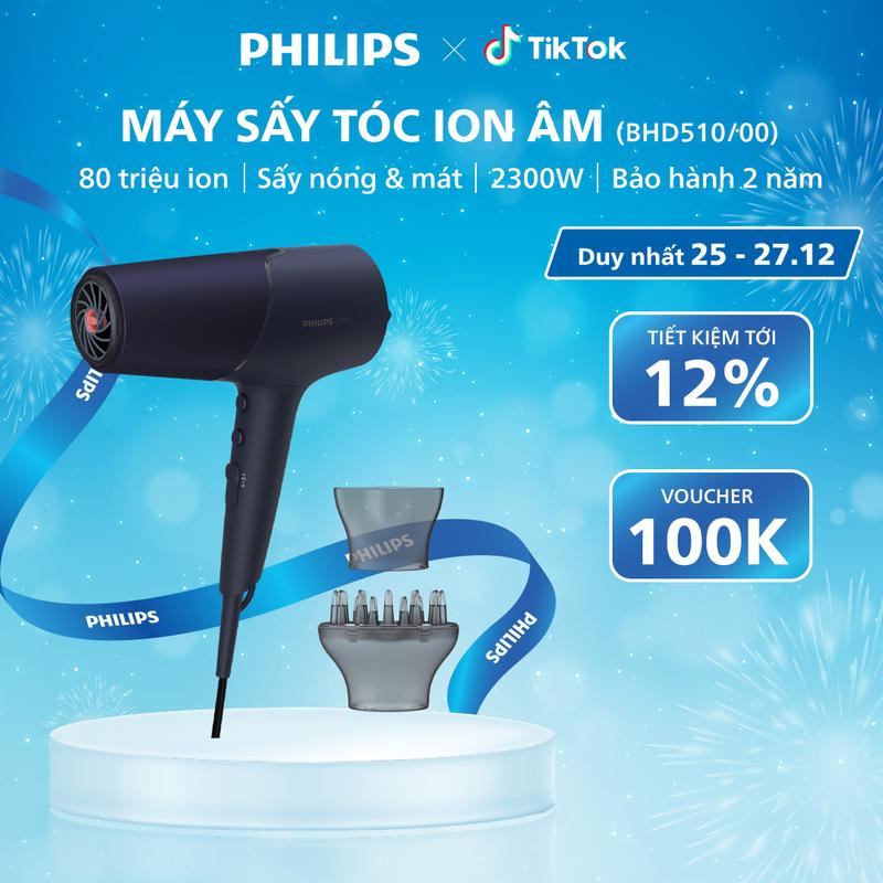 Máy Sấy Tóc PHILIPS Series 5000 BHD510 00 Công Suất 2300W Công Nghệ ThermoShield Bổ Sung Ion Bảo Hành 24 Tháng Máy Sấy Dùng Cho Nữ và Nam