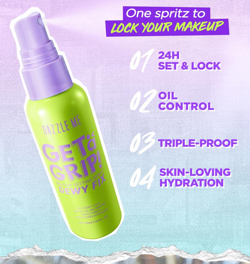 Product Introduction of [POPBELA Best Setting Spray 2024 Winner] DAZZLE ME Get a Grip! Makeup Setting Spray Dewy Fix Beauty Protecting 4 X Hydrating Makeup Mist Flawless Lightening Primer Water Tahan 24 JAM 10