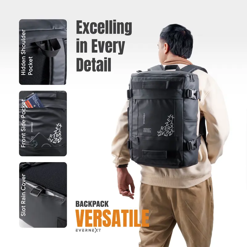 EVERNEXT Tas Ransel Pria Multifungsi Anti Air Backpack Laptop Versatile 3in1 Pria Tas Travelling Pria Tas Koper Pria Terbaru 3