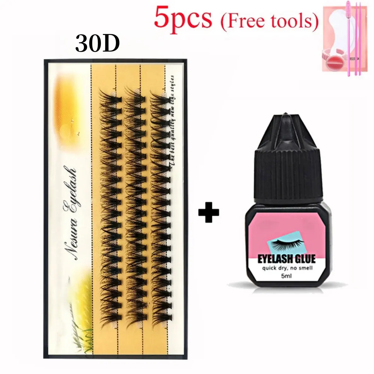 30D Self-grafting Eyelash Extension Set Glue Tweezers Segmented False Eyelashes Free Tool for Personal Eyelashes gluefree eyelashes