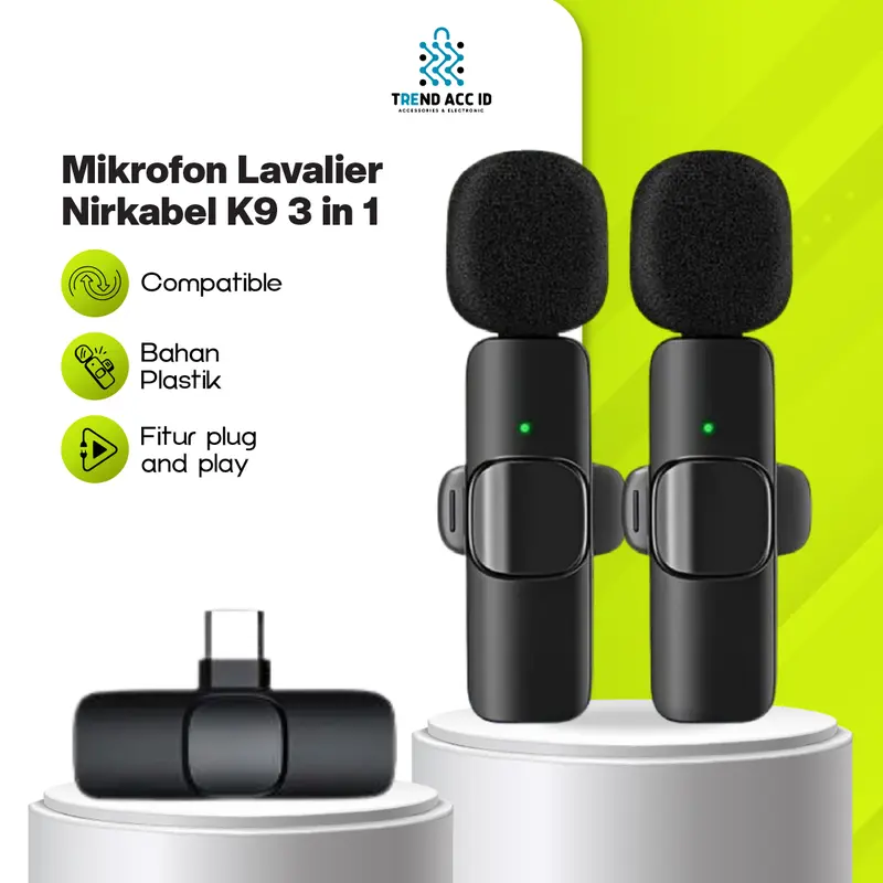 Mikrofon Wireless K9 Portable Dual | 2 Mic Clip-on Vlog | Suara Jernih Microphone Plastik 1