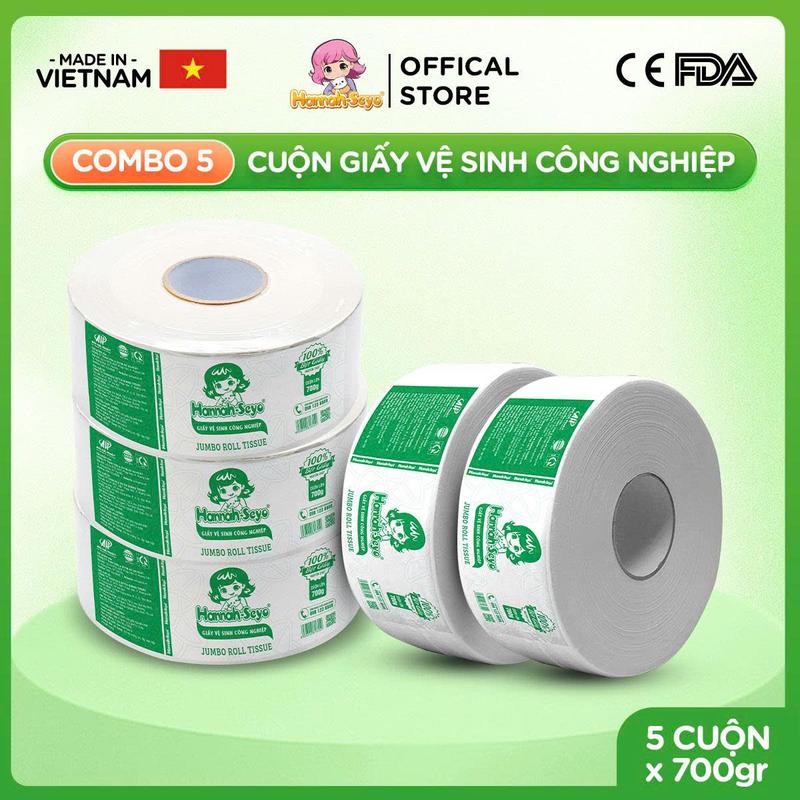 COMBO 5 CUỘN Giấy vệ sinh XANH VIỆT cuộn to công nghiệp Hannah Seyo 700gr cuộn cao cấp mềm mịn dai bền