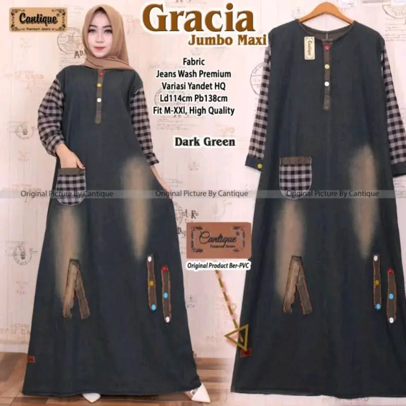 Gamis jeans Terbaru kombinasi kekinian 2025/Priana Maxy terbaru 2026/gamis jeans jumb/gamiis Kancing