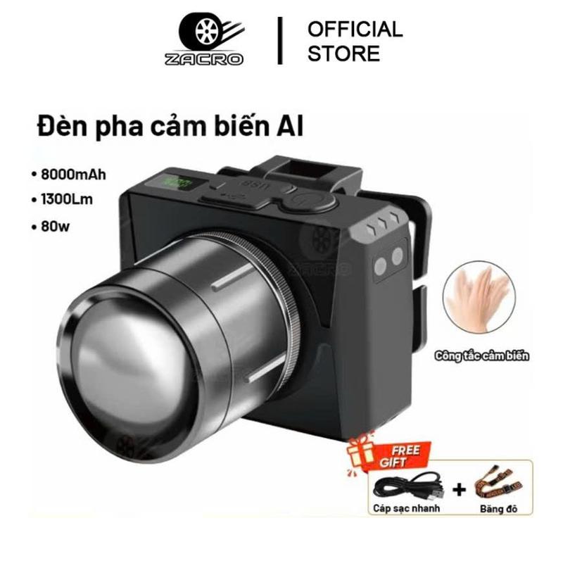Zacro Đèn Pha Cảm Biến L45 Siêu Sáng Zoom Xa 8000mAh Hiển Thị Pin Thời Gian Sử Dụng 48 Giờ