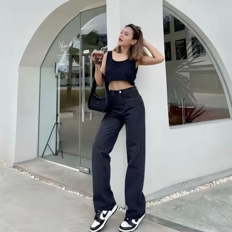 Highwaist Kulot Loose Jeans Wanita Panjang Polos-Size 27-42 muat sampai BB 100 Kg Celana Cewek Cutbray 3