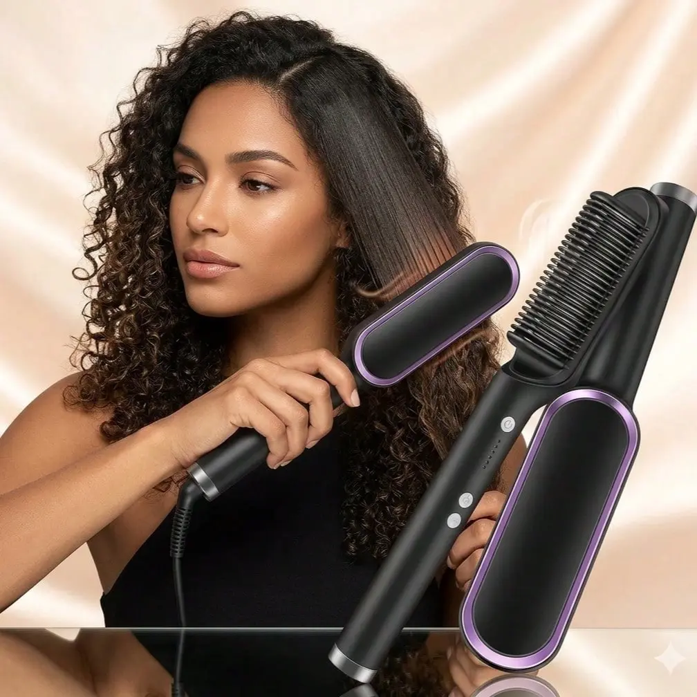 **Cepillo Alisador Eléctrico 2 en 1 | Plancha y Rizador de Cabello con Calentamiento Rápido 30s, Control de Temperatura y Protección Antifrizz**