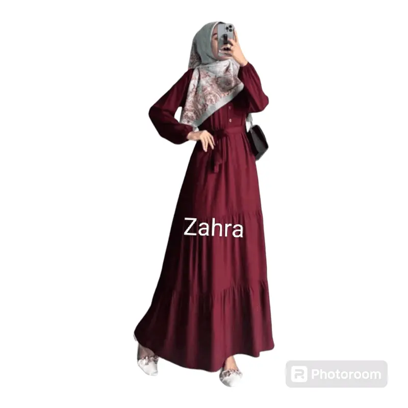 Gamis Wanita Syar'i Muslim Elegan Terbaru Azzahra Bahan Cringkel Lengan Panjang 6