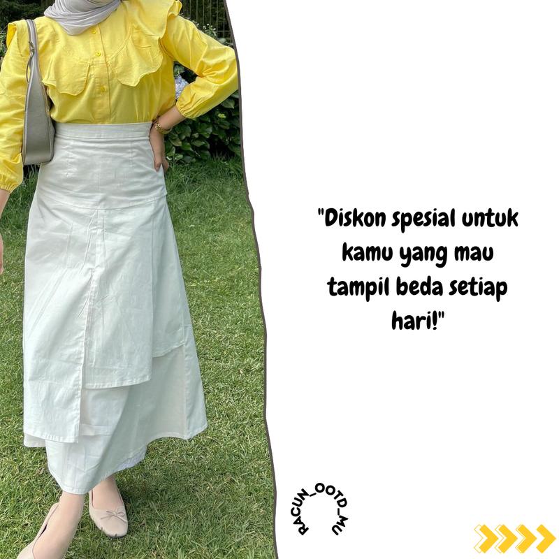 Setelan OOTD Kekinian 3in1 Style Korea Wanita Baju Blouse Ruffle & Rok Susun Mekar dengan Hijab Muslim Atasan 6