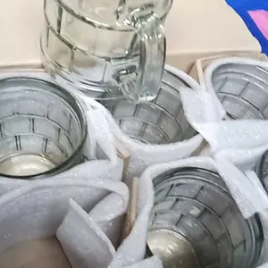 AY - [ 6 Pcs Gelas Kopi ] Gelas Kopi Gagang Super Premium Corak Kotak BM 19006