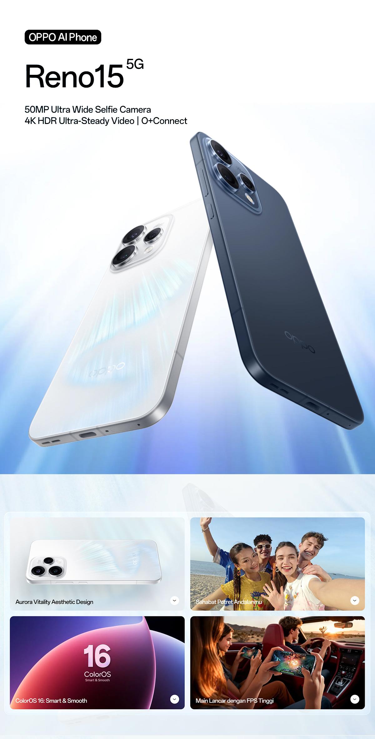 HP OPPO Reno15 5G 8/256GB 12/256GB Snapdragon 7 Gen 4 Prosesor OPPO Terbaru 2026 Garansi Resmi