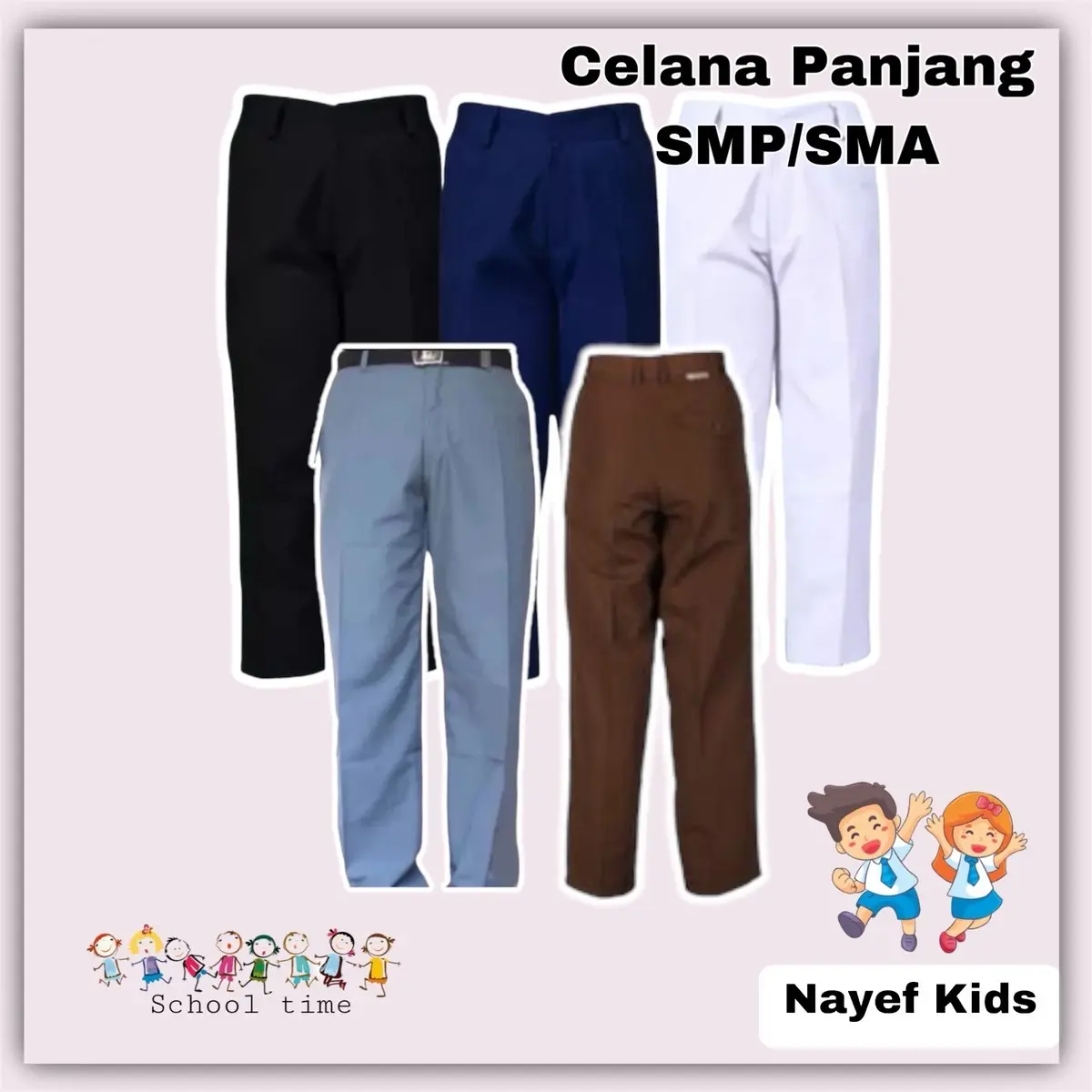 Celana Sekolah Panjang SMP SMA Biru Abu Coklat Pramuka Putih Hitam Seragam Sekolah Panjang Anak Fashion
