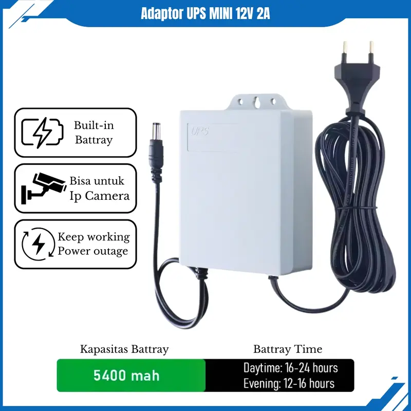 Adaptor Mini UPS 12V 2A untuk Backup Router Modem CCTV dengan Kapasitas Baterai 5400mAh 0