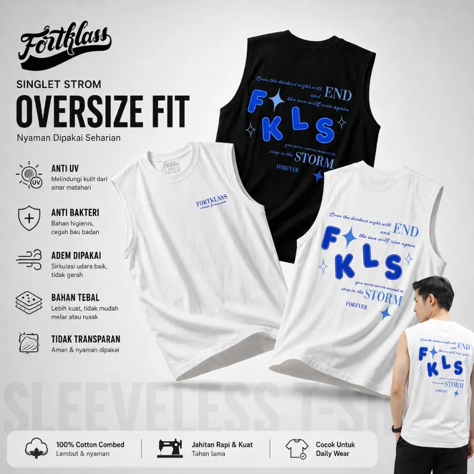 Fortklass T-Shirt Singlet STROM Oversized Cowok Cewek Premium Kaos Pria Tanpa  Lengan Jumbo
