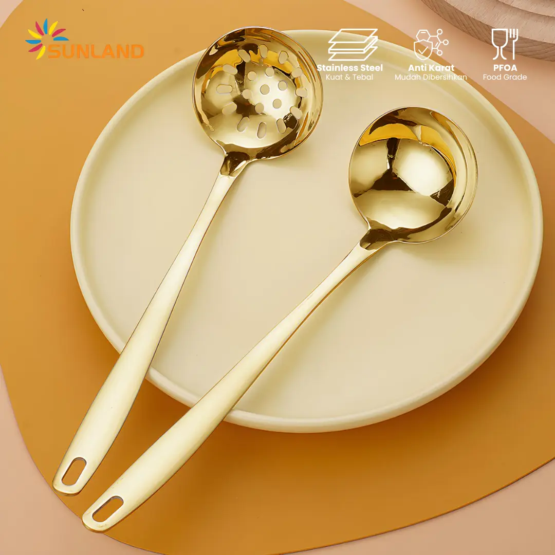Sunland Centong Sayur Sop Ladle Sup Gold Stainless Steel Sendok Saring Kitchenware