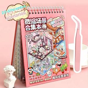 20 escenas + 25 pegatinas juego de libros de colección de escenas microscópicas, pegatinas de escena de visión 3D, pegatinas de bricolaje, micro casas pequeñas