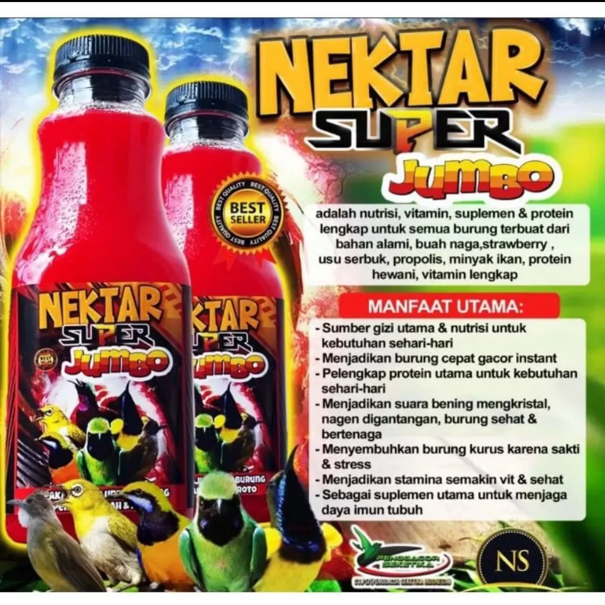 JUMBO NEKTAR SUPER MERAH  400ML DOSIS TINGGI NEKTAR WAJIB UNTUK BURUNG SOGON KONIN PLECI LOMBA BEST SELLER