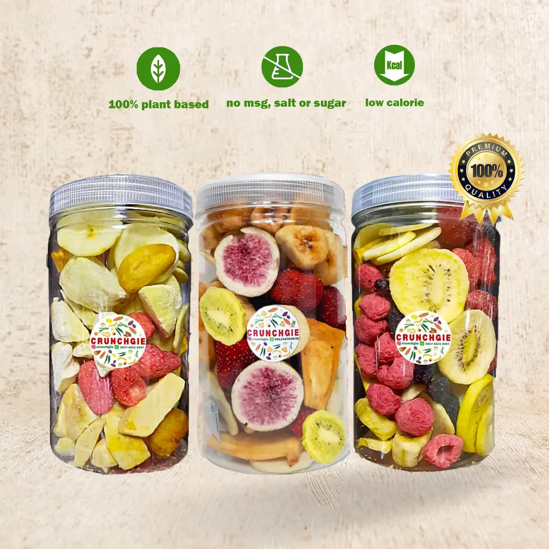 3pcs 1L Keripik Buah Toples | Buah Kering | Kripik Buah | Keripik Strawberry Kering | Cemilan Sehat | Snack Buah | Keripik Buah Sayur Mix