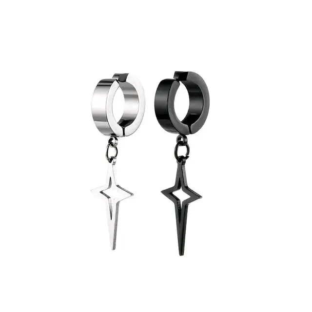 Anting Jepit Magnet Liontin Salib Bintang Anti Karat Pria Wanita Gaya Hip hop Earrings Hitam Silver Titanium Stainless