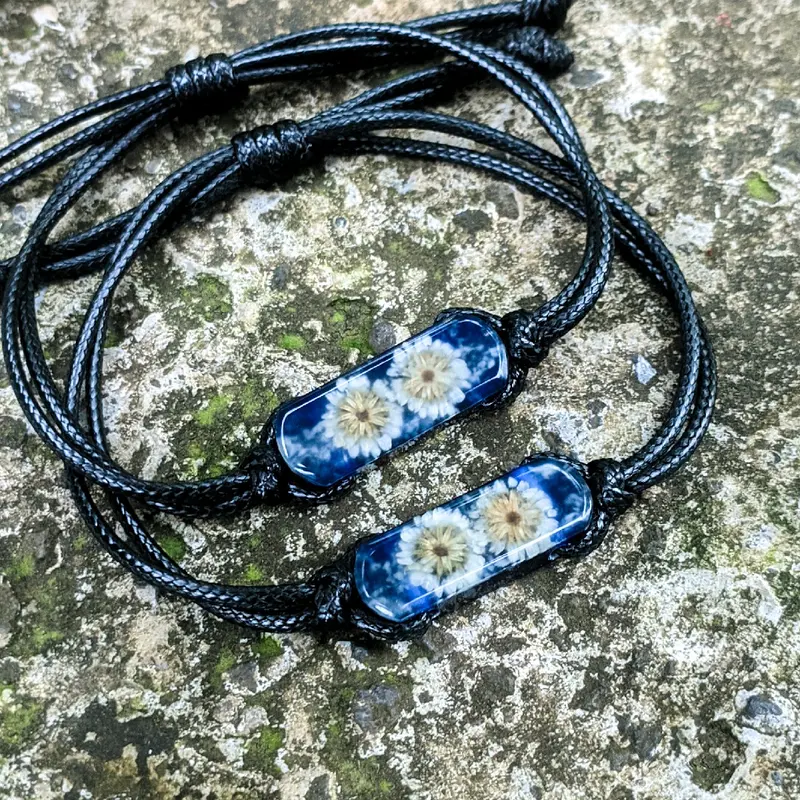 gelang couple resin glow in the dark / gelang resin edelweiss / gelang  Laki-laki Perempuan Liontin Tali Bracelets 2