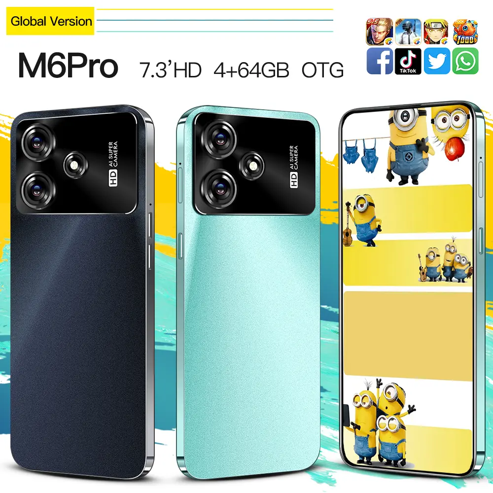 Điện thoại thông minh, M6 PRO, với điểm ảnh độ nét cao, màn hình HD, sạc nhanh, OTG, hỗ trợ AI GTP, hệ điều hành Android, thân siêu mỏng, thời trang, hỗ trợ GPS, nhận dạng khuôn mặt, WiFi và Bluetooth, hỗ trợ đồng thời SIM kép và chế độ chờ