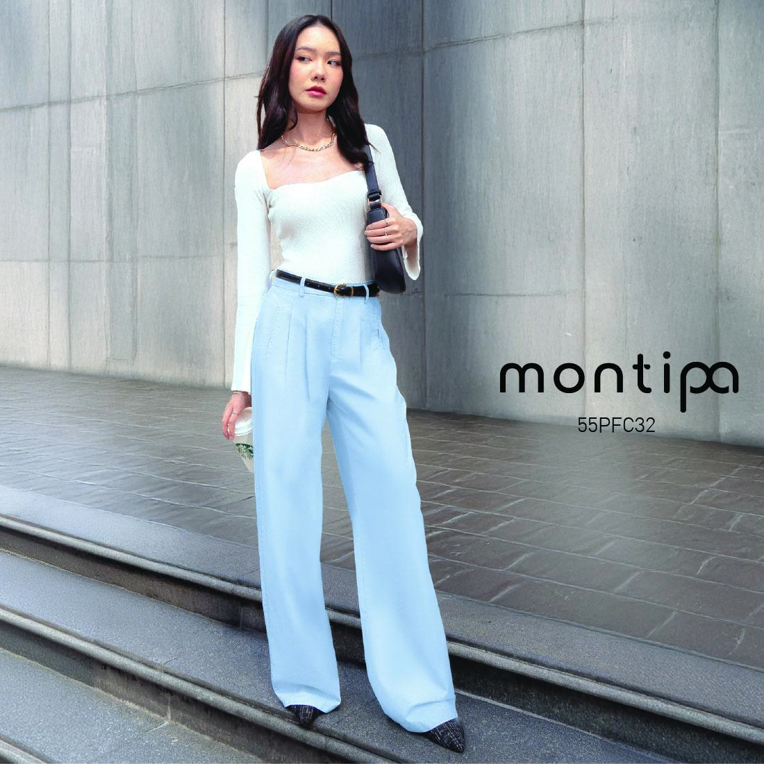 Montipa กางเกงทรงกระบอก จีบหน้า ผ้าคอตตอน สัมผัสนุ่ม สวมใส่สบาย ใส่ได้ทุกวัน 55PFC32