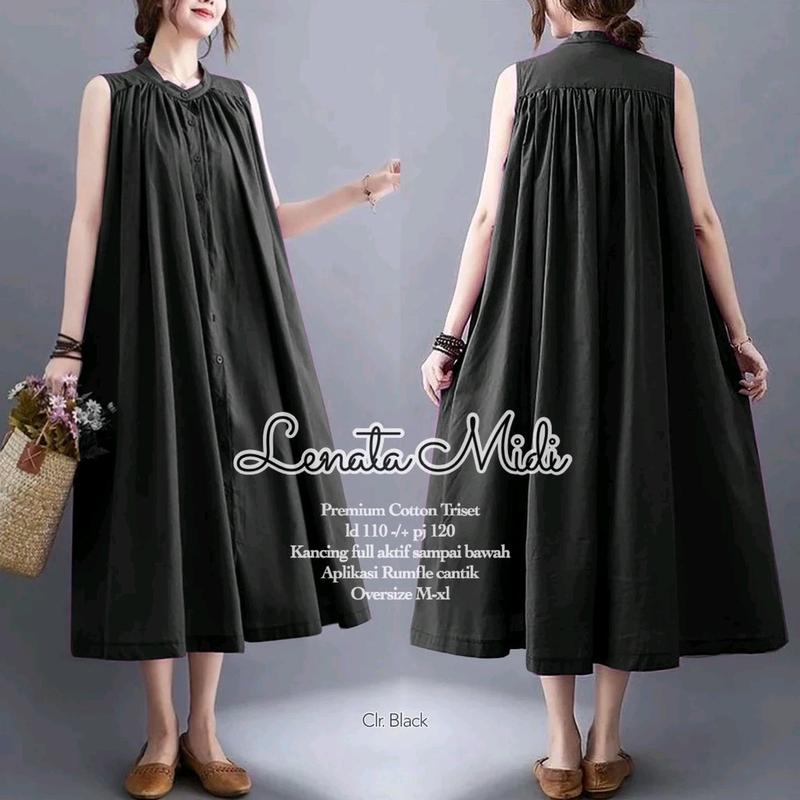 midi dress lenata/lenata midi dress//midi cewek terbaru /midi  Polos Simple gamis wanita 1