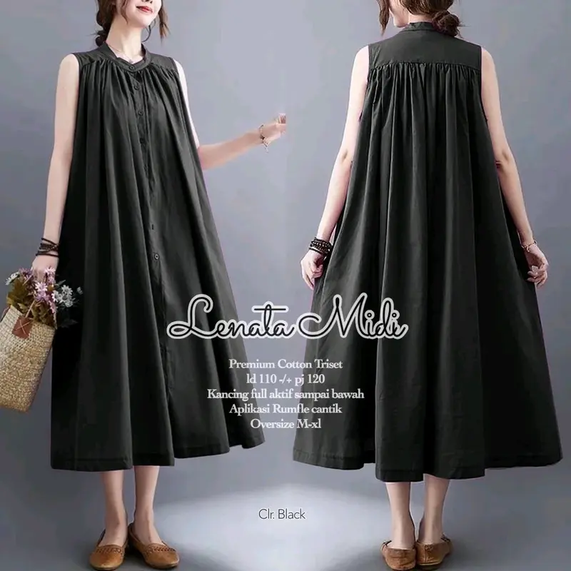 midi dress lenata/lenata midi dress//midi cewek terbaru /midi  Polos Simple gamis wanita 1