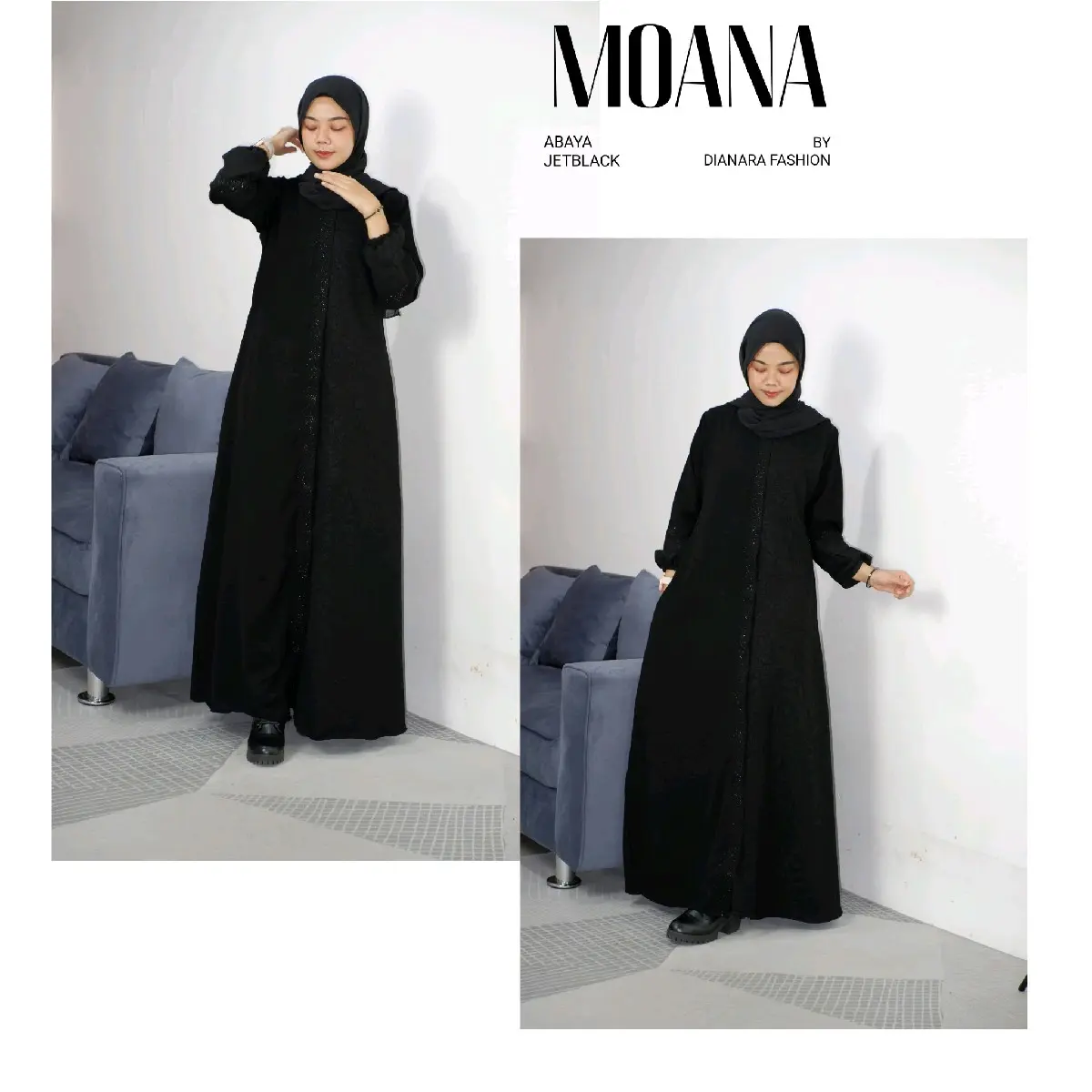 GAMIS MOANA JETBLACK MUTIARA mix embos full hitam pekat gamis  Muslim Mewah by.dianara fashion Basic Simple Dress Wanita Kain Daun Wudhu Syari