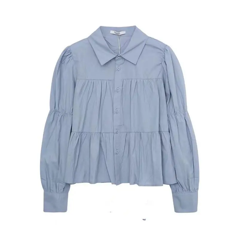 (Ready Stock) Korea Women Fashion retro loose puff long sleeve lapel collar shirt blouse