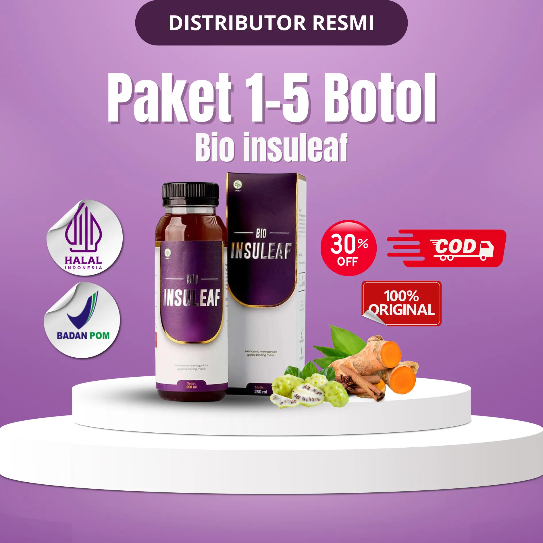 Bio Insuleaf Original 1-5 Botol BPOM dan Halal