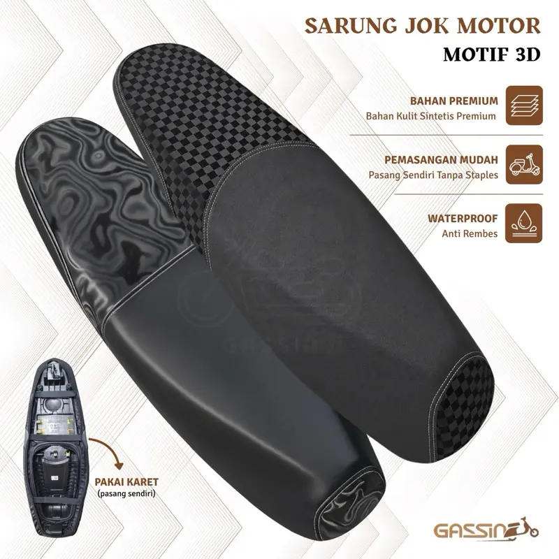 Cover Sarung Pelindung Kulit Jok Motor Model Carbon 3D Trendy Praktis Tinggal Pasang Ada Karet Perekat