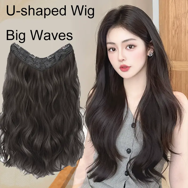 Wig U-shape One Piece of Hair Volume Increase Fluffy Long Curly Hair Big Wave Female Long Hair Piece Real Hair No Trace Simulation Hair Extensions