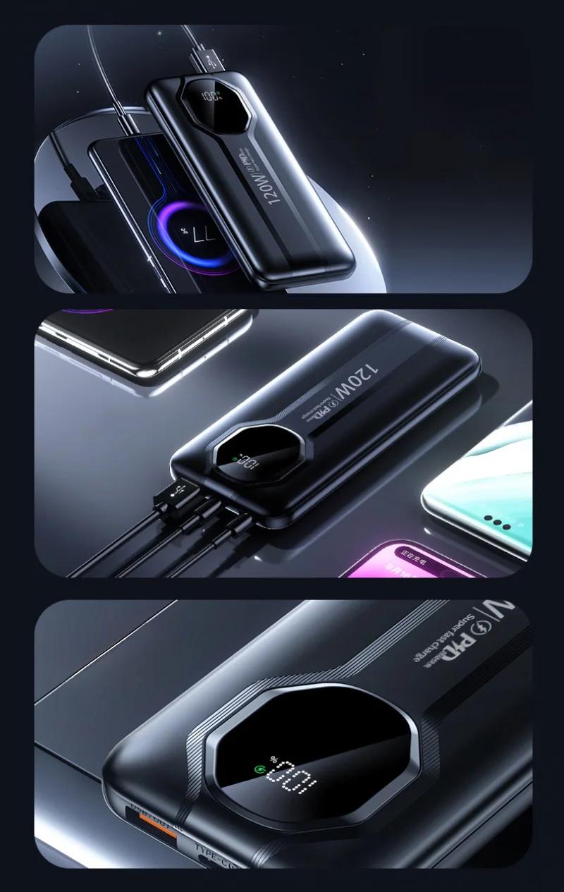 2026 new mobile power supply 20000mAh ultra-large capacity mobile power supply built-in USB data cable ultra-fast charging 120W portable power bank