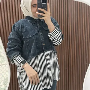 stylekund. real - kemeja denim salur kerut samping wanita premium