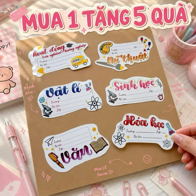 [TẶNG 5 QUÀ] Bộ 18 Nhãn Vở Môn Bóc Dán Viết Trang Trí Icon Sticker Theo Môn Học Dành Cho Học Sinh Cấp 1-2-3